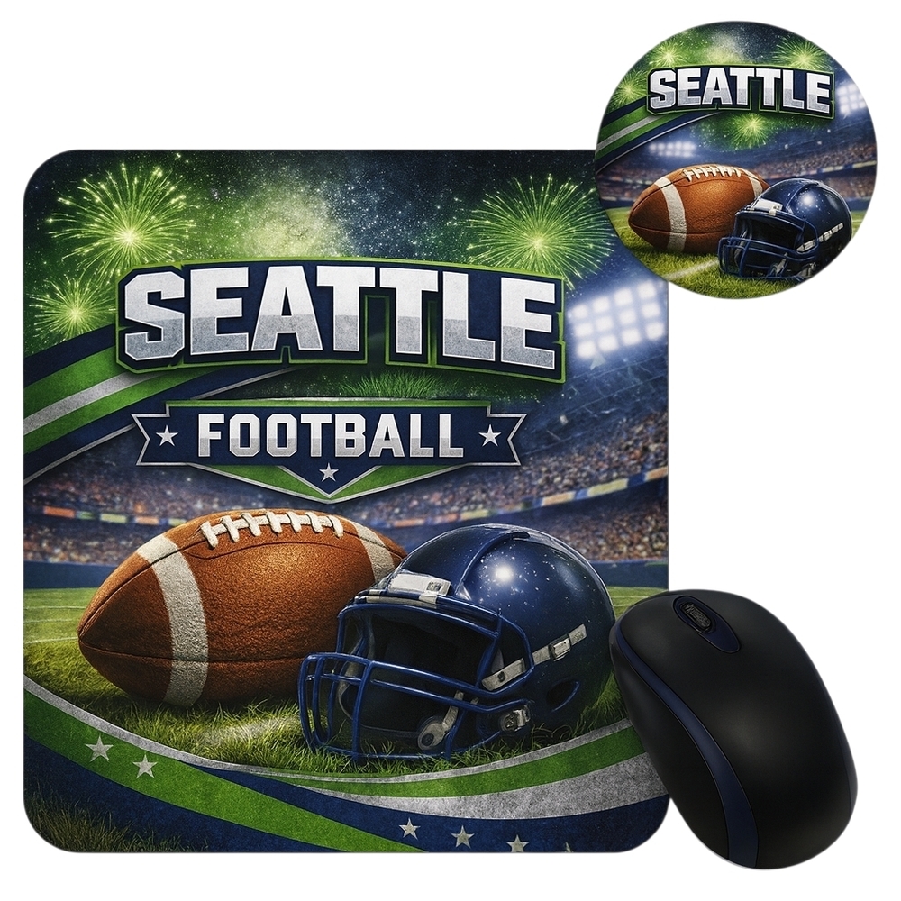 Seattle Football Mouse Pad and Coaster Set - Blue and Green -NWT